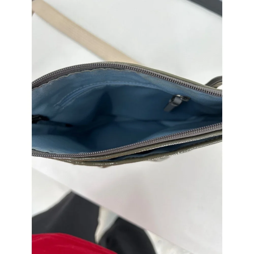 Coach Olive Green‎ Patent Leather Crossbody Bag Glossy Purse Wide Canvas Strap